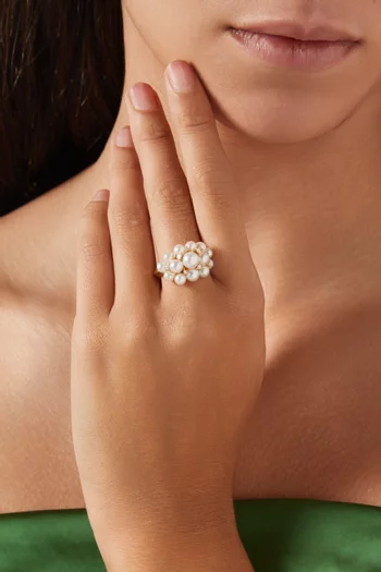 Bahar Diamond & Pearl Cluster Ring in 18kt Gold