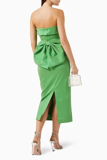 Birdie Strapless Midi Dress in Stretch Taffeta