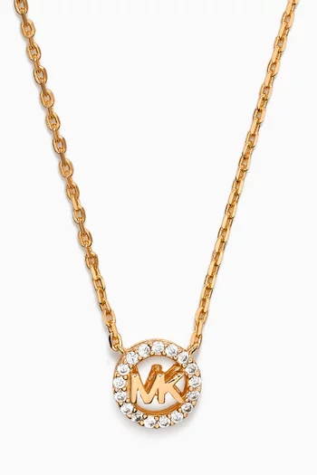 MK Logo Crystal Necklace in Rose-gold Plated Sterling Silver