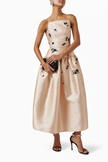 Floral Square Bell Midi Dress in Taffeta