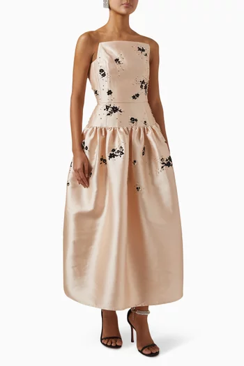 Floral Square Bell Midi Dress in Taffeta