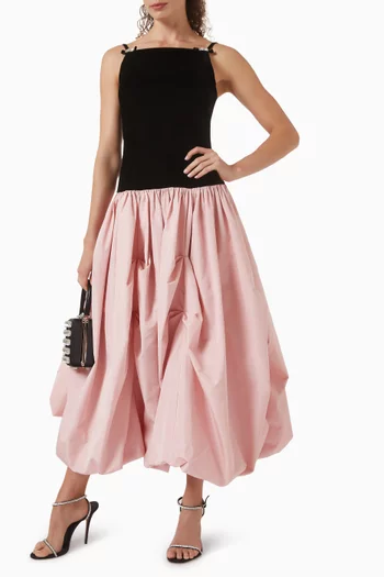 فستان سهرة بلوم مطرز بالكريستال مخمل وقماش تفتا