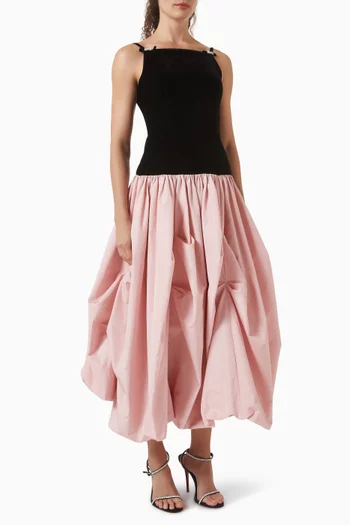 فستان سهرة بلوم مطرز بالكريستال مخمل وقماش تفتا