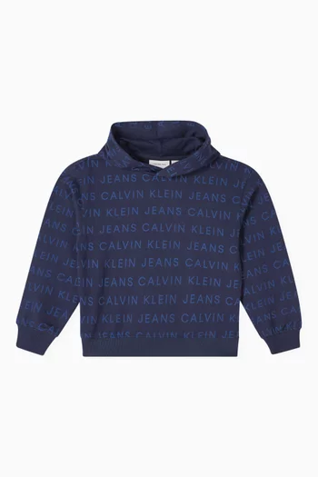 All-over Logo Relaxed Hoodie in Cotton-terry