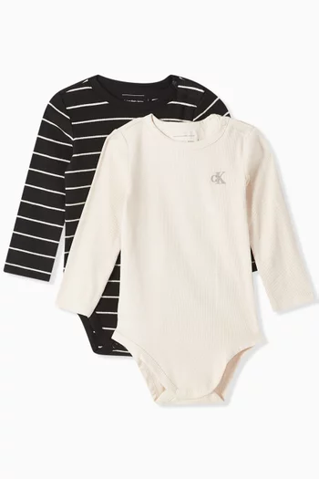 Logo Ribbed Bodysuit in Stretch Cotton-jersey, Set of 2