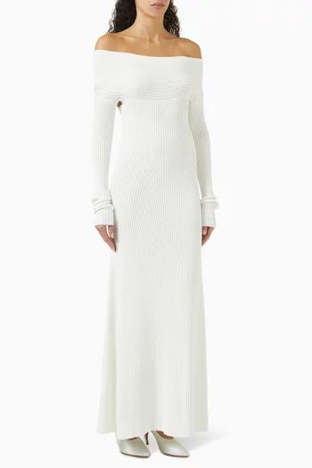 Off-shoulder Knit Maxi Dress in Viscose