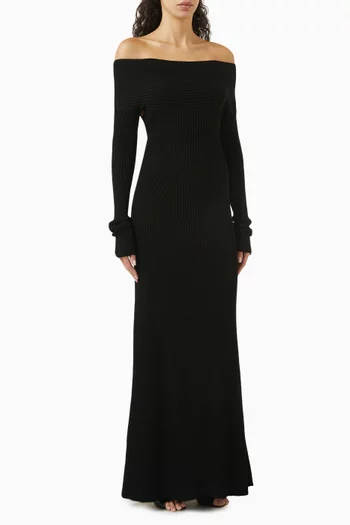 Off-shoulder Knit Maxi Dress in Viscose