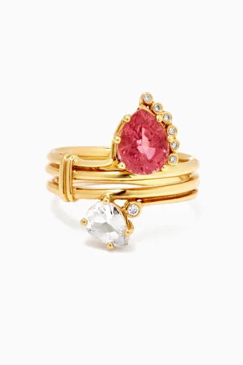 خاتم صن رقم 4 مرصع بماس وتورمالين وردي ذهب عيار 18