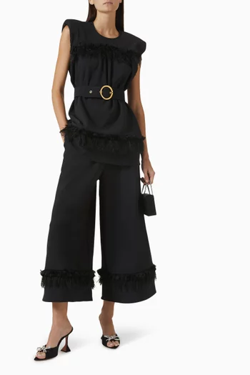Fringe-trim Belted Blouse