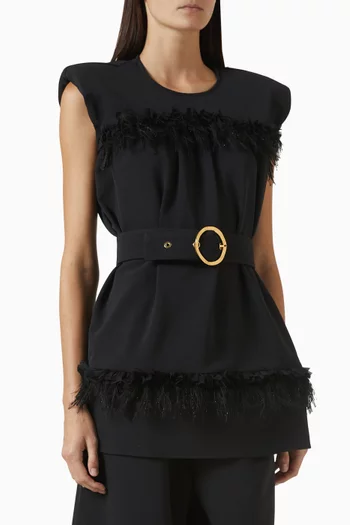 Fringe-trim Belted Blouse