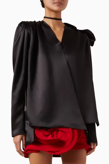 Detachable Floral-appliqué Blouse in Silk