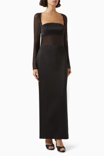 Maria Maxi Dress in Satin & Mesh