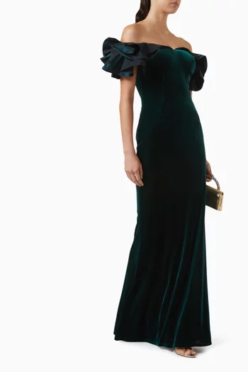 Off-shoulder Gown in Velvet