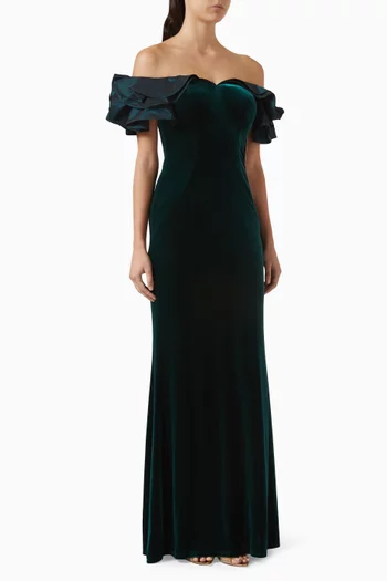 Off-shoulder Gown in Velvet