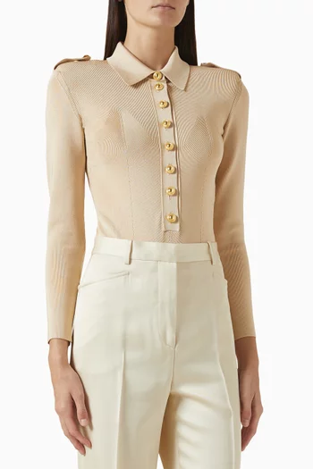 Rib Button Bodysuit in Viscose Blend