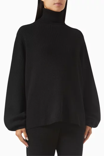 Waffle Roll Neck Sweatshirt in Nylon-blend Knit