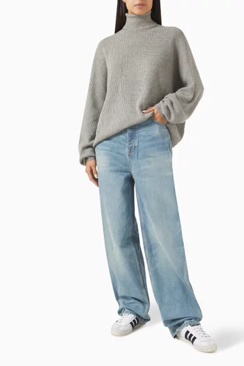 Waffle Roll Neck Sweatshirt in Nylon-blend Knit
