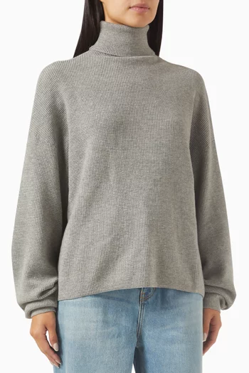 Waffle Roll Neck Sweatshirt in Nylon-blend Knit