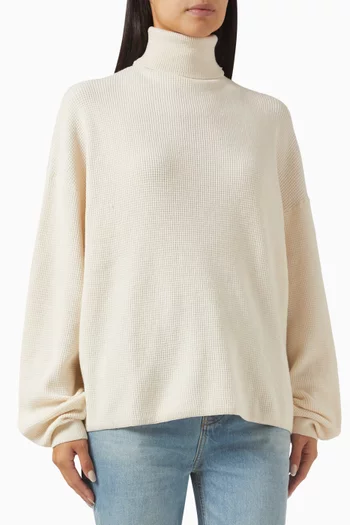 Waffle Roll Neck Sweatshirt in Nylon-blend Knit