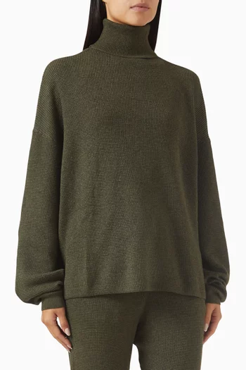Waffle Roll Neck Sweatshirt in Nylon-blend Knit
