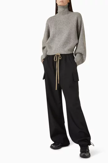 Turtleneck Cropped Sweater in Waffle-knit