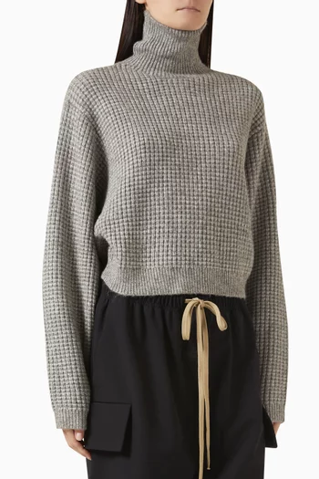 Turtleneck Cropped Sweater in Waffle-knit