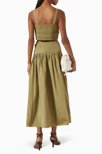 Pleated Cutout Midi Dress in Tafetta
