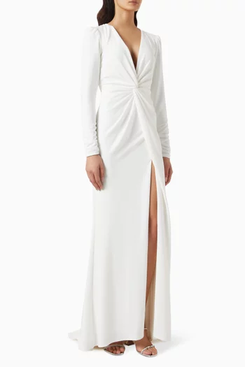 Ruffled Maxi Dress in Metallic-jersey