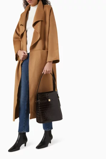 Belted Bucket Bag in Croc-embossed Leather
