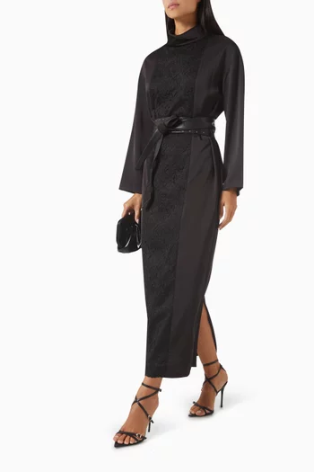 Lace-trimmed Midi Dress in Crepe