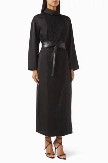Lace-trimmed Midi Dress in Crepe