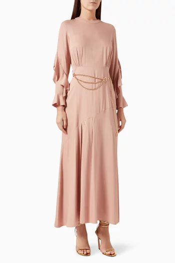 Ruffled-sleeve Maxi Dress in Viscose-blend