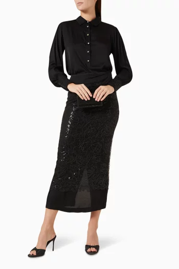Sequin-embellished Pencil Midi Skirt