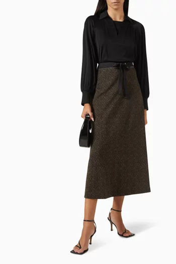 Chevron-patterned Drawstring Midi Skirt