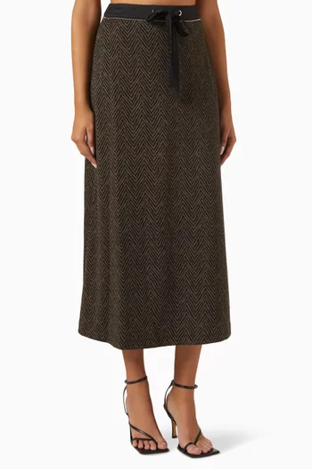 Chevron-patterned Drawstring Midi Skirt