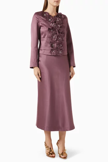 طقم تنورة وجاكيت مطرز بزهور ستان