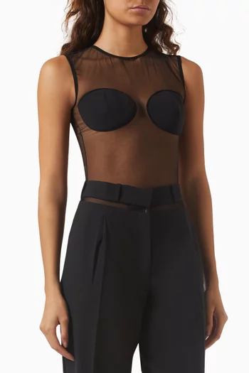 Sheer Bodysuit in Stretch Tulle & Jersey