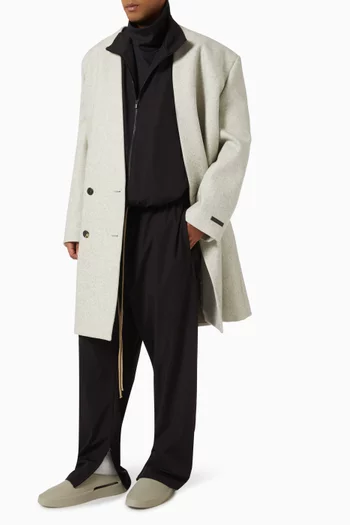 Long Lapelless Blazer in Military Wool