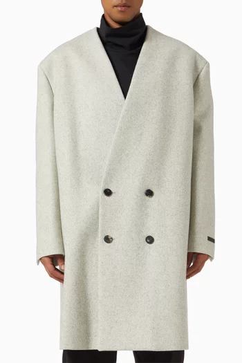 Long Lapelless Blazer in Military Wool