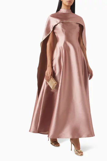 Princess-cut Sleeveless Gown with Cape