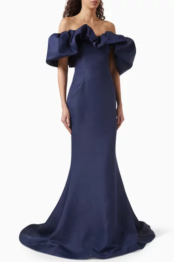 Off-shoulder Gown in Mikado