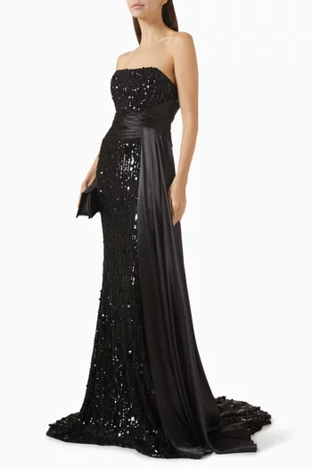 Strapless Sequin Gown in Jersey & Satin