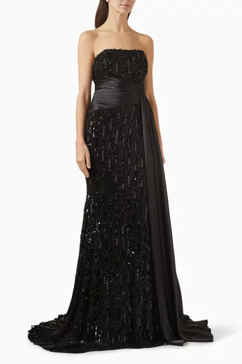 Strapless Sequin Gown in Jersey & Satin