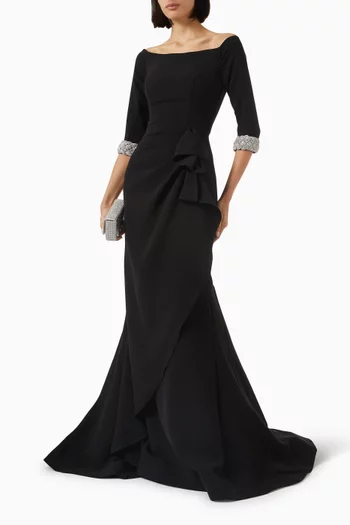 Rhinestone Off-shoulder Gown in Crepe