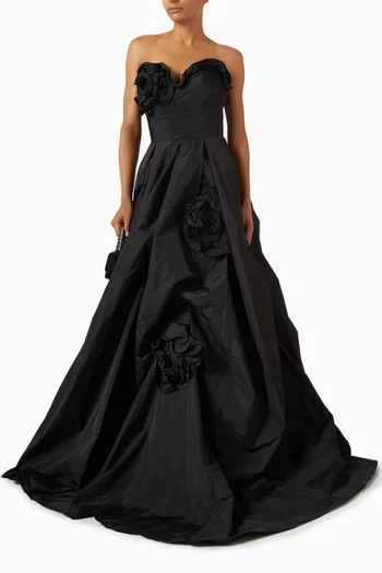 Floral Strapless Gown in Taffeta
