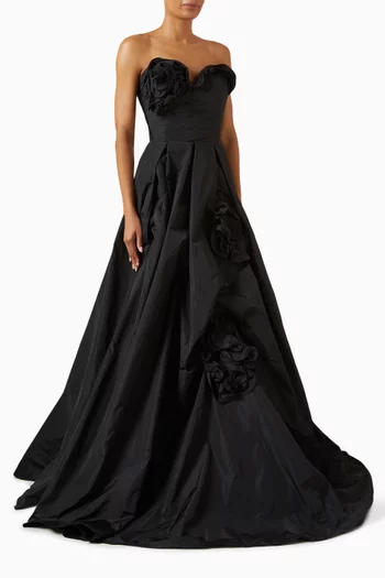 Floral Strapless Gown in Taffeta