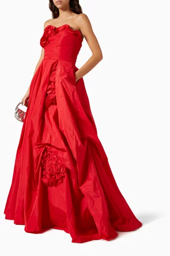 Floral Strapless Gown in Taffeta