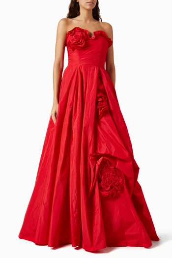 Floral Strapless Gown in Taffeta