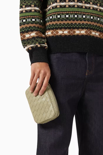 Small Zipped Organising Pouch in Intrecciato Leather