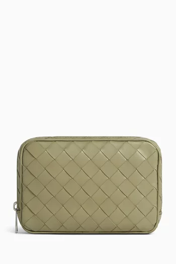 Small Zipped Organising Pouch in Intrecciato Leather